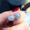 Huitan Crystal CZ Round Stud Earrings for Women Silver Color Fashion Versatile Ear Accessories Delicate Gift Statement Jewelry