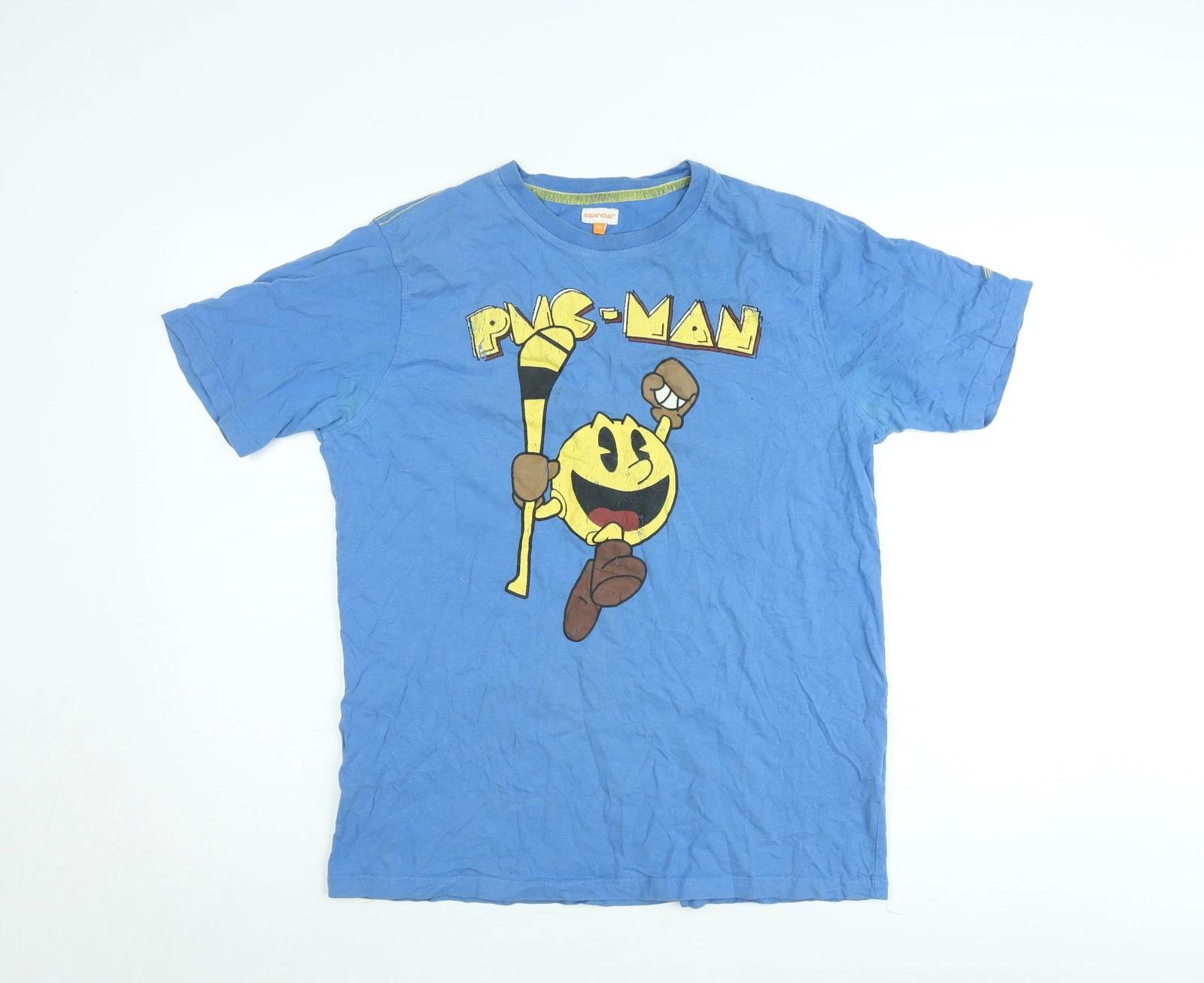 Squareball Men’s Blue Pac-Man Graphic Cotton T-Shirt M 2XL