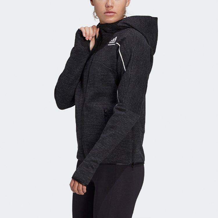 Adidas Z.N.E Fz W Winter Solid Color Fleece Lined Running Thermal Hooded Jacket Women's Black GU2080