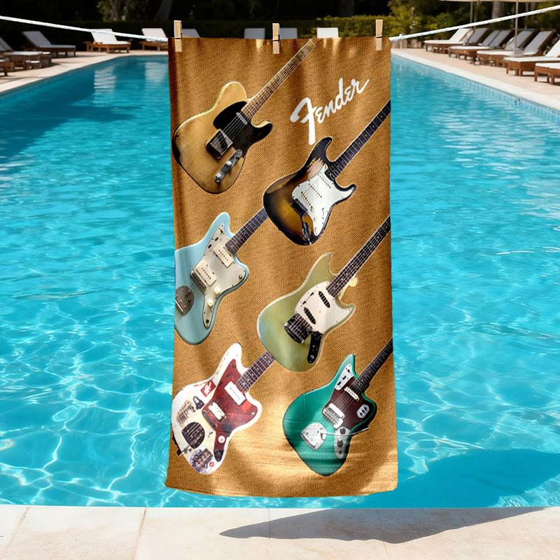 Fender Print Beach Towel Design, Soft, Lightweight. for Home Bathroom, Spa, Pool, Yoga, Surfing, Camping, Gift for Family, Friend
