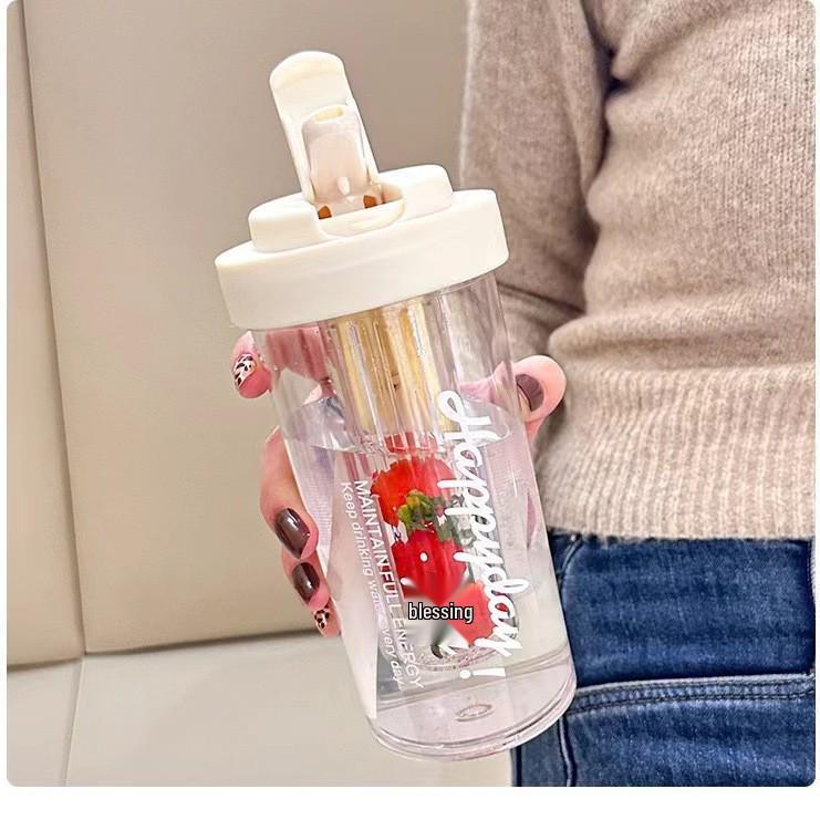 High-Temperature Resistant Summer Straw Cup - Stylish Plastic Tea and Water Separation Cup for Girls