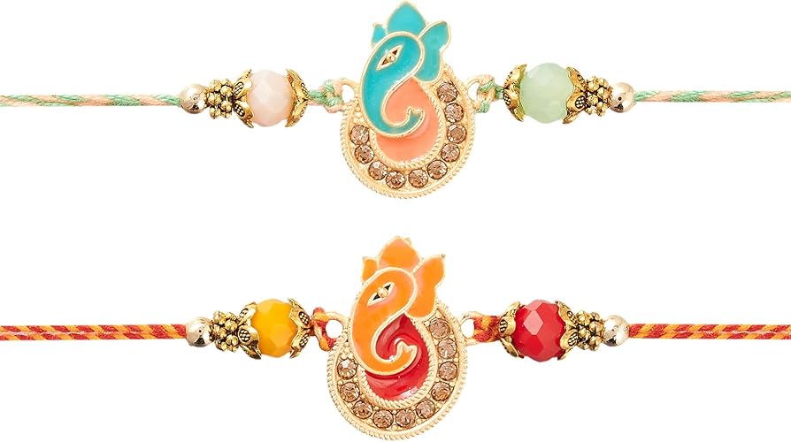 Rakhi For Brother - Set of 2 With Greeting Card for Bhaiya Traditional Pendant For Raksha Bandhan Designer Rakhi Thread for Bhaiya (Design 1)