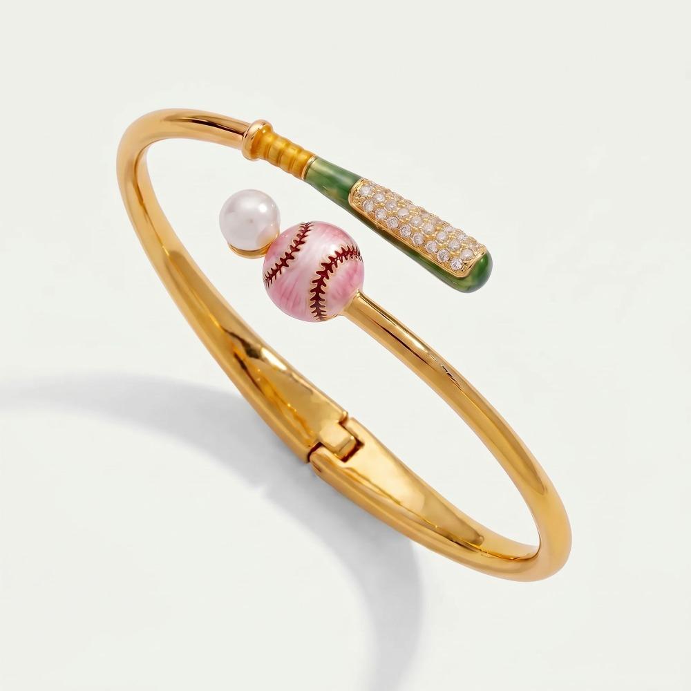 Open Sports Style Bangle Gold Inlaid Rhinestones Bracelet Simple Tennis Racket Bracelet Girl