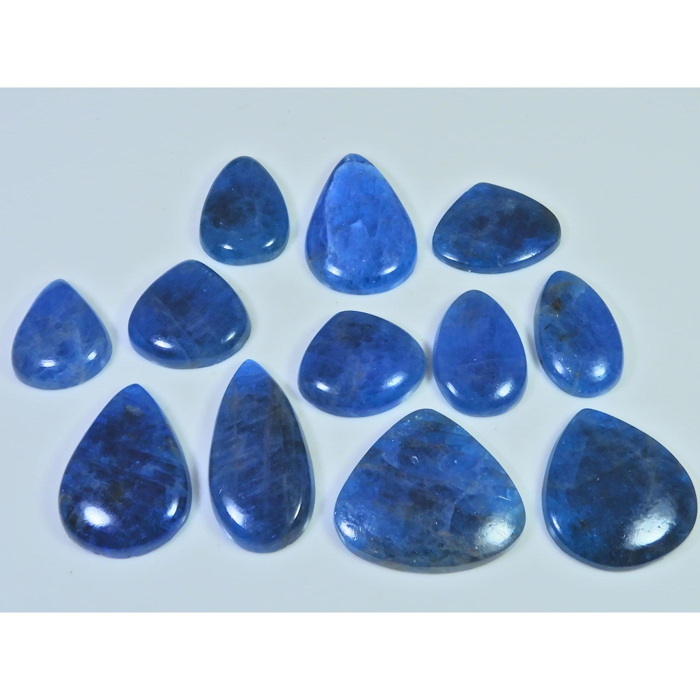 12Pcs Natural Blue Apatite Pear Shape Cabochon Loose Gemstone 275Cts. Lot C-2424