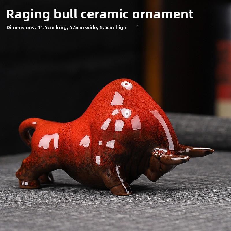 Keramisk Ko Kinesisk Heminredning Kontorsbordsdekoration Telek Tebord Porslins Hantverk Gåva Ko Qi Stigande Tehusdjur