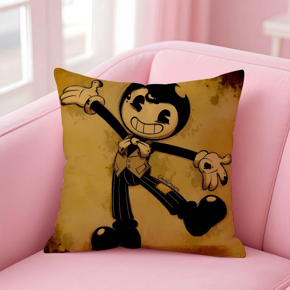 Anime Bendy and the Ink Machine Pillow Case Anti-dustmite Pillowcase Invisible Zipper Silky Short Plush Sofa Cushion Cover