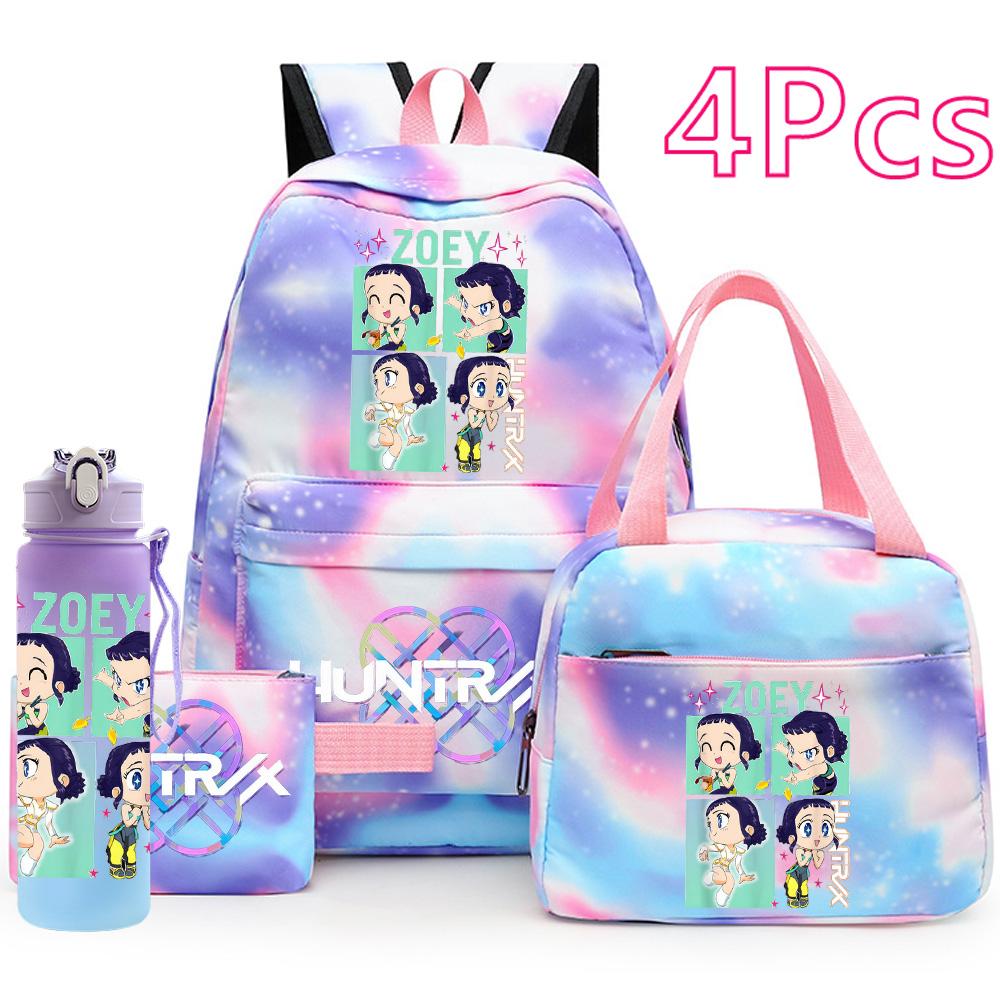 4Pcs/set Cartoon K-Pop Printed Backpack Handbag Pencil Case with 750Ml Water Bottler for Teenager Boy Girl Schoolbag Large Capacity Bookbag Mochila