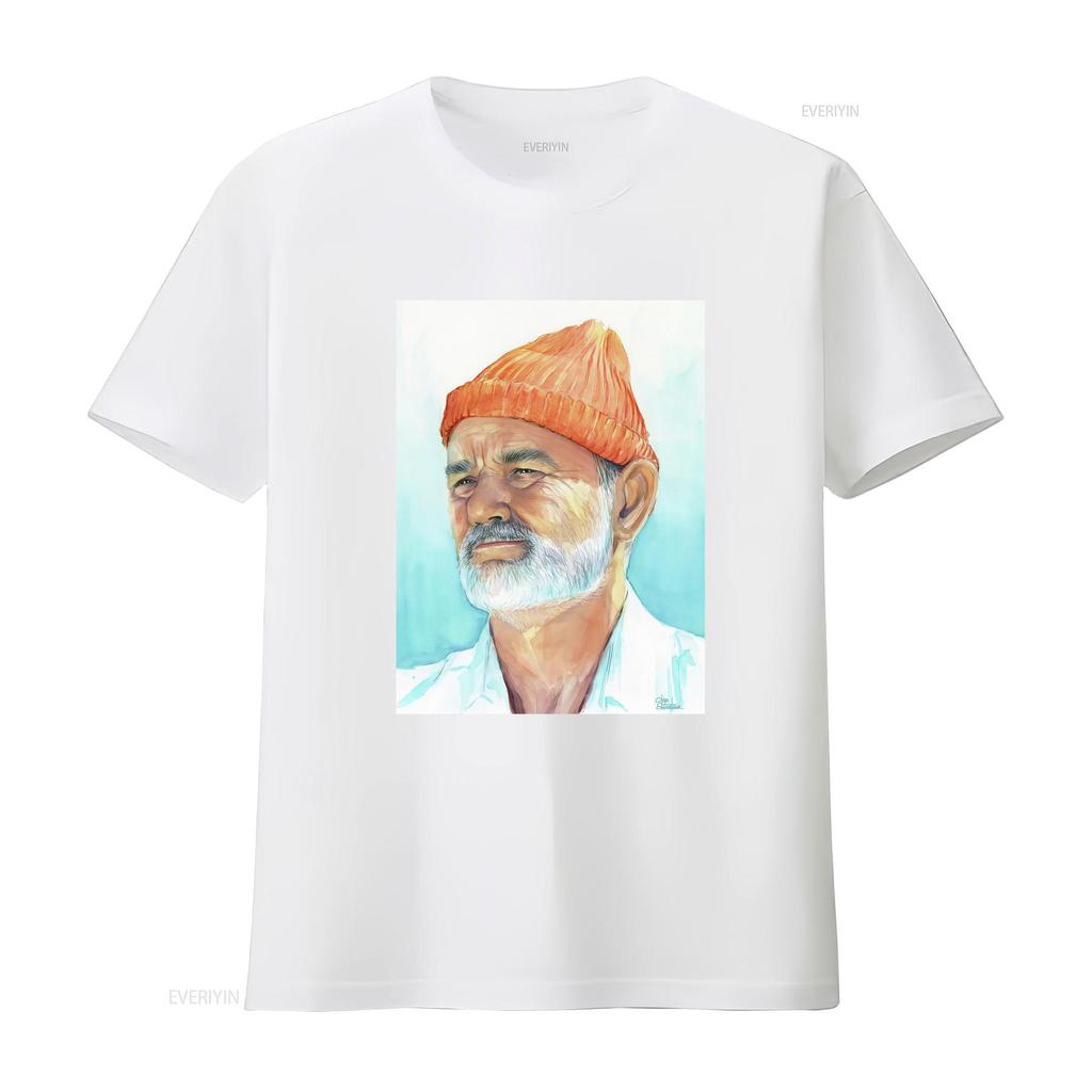 Watercolor Art Orange Beanie White Beard Elder Portrait Print Casual T Shirt vintage Washed homme Top For Everyday Wear Unisex
