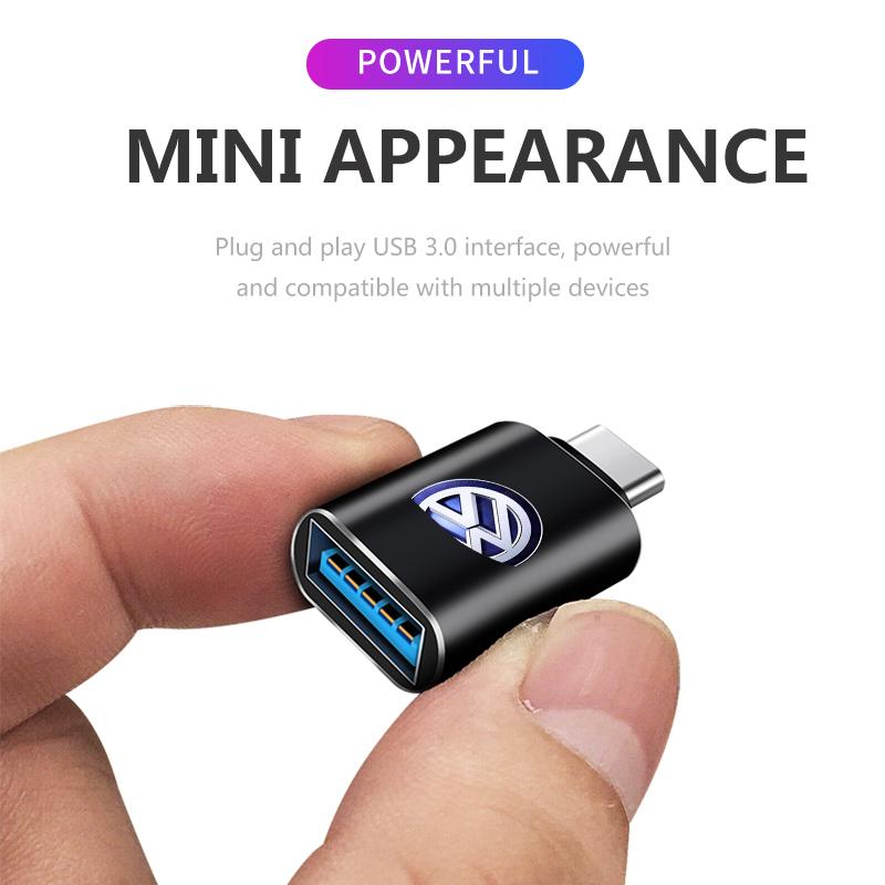 Nouveau Style de Voiture Type-C vers USB Interface Mini Convertisseur Adaptateur de Chargement logo Pour Volkswagen VW R Line Golf MK4 MK5 MK6 MK7