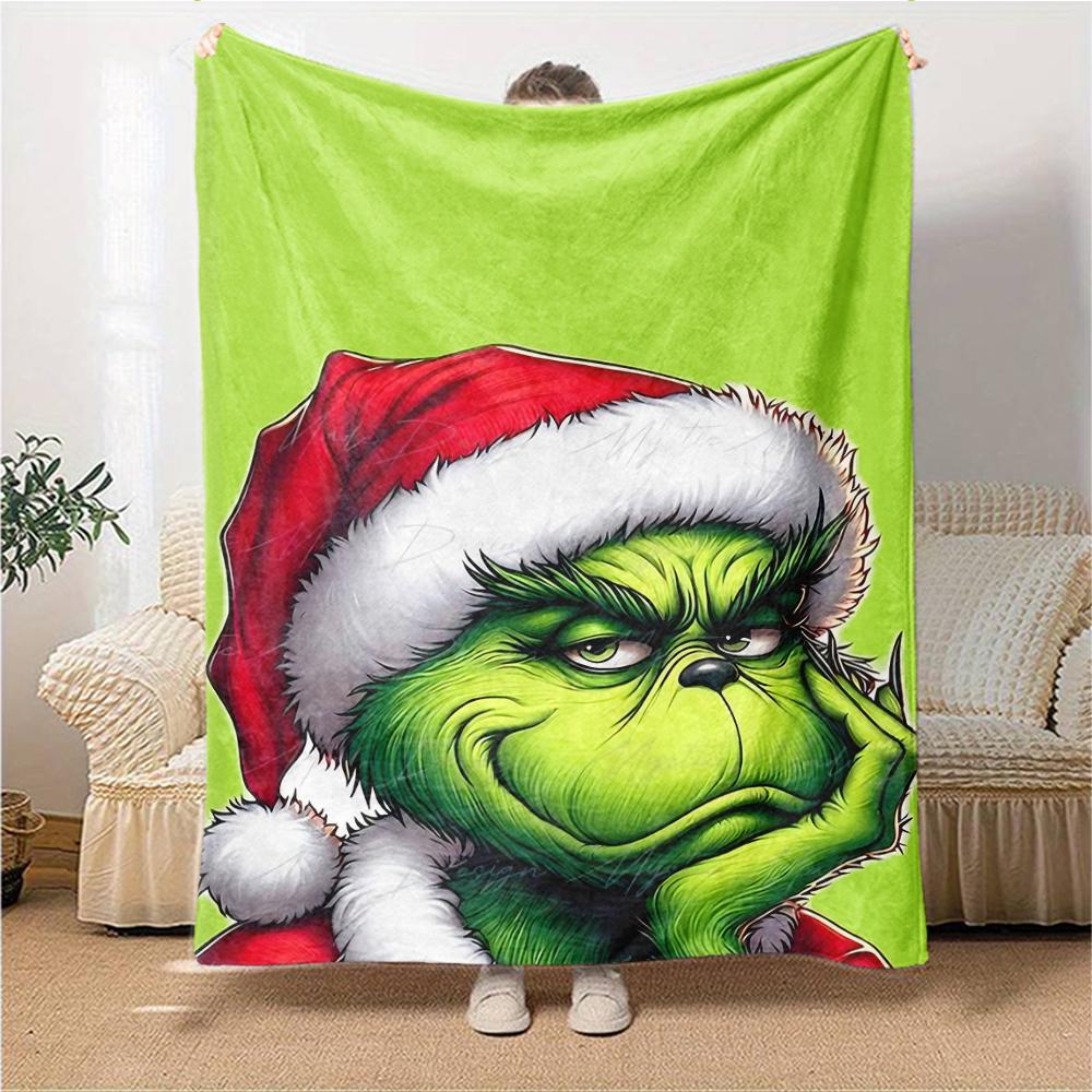 Grinch Christmas Hat Blanket Soft Throw Blanket For Home Bedroom Bed Sofa Travel Office Solid Christmas Blanket
