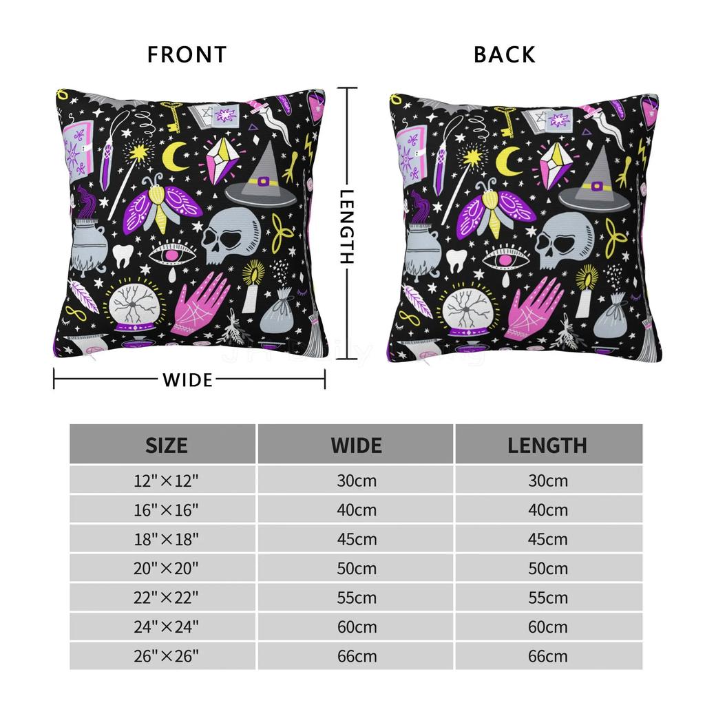 Magic Witch Goth Skull Throw Pillow Cover Pillowcase Soft Square Pillow Case Cushion Cover for Home Car Decorative 18x18 Inch