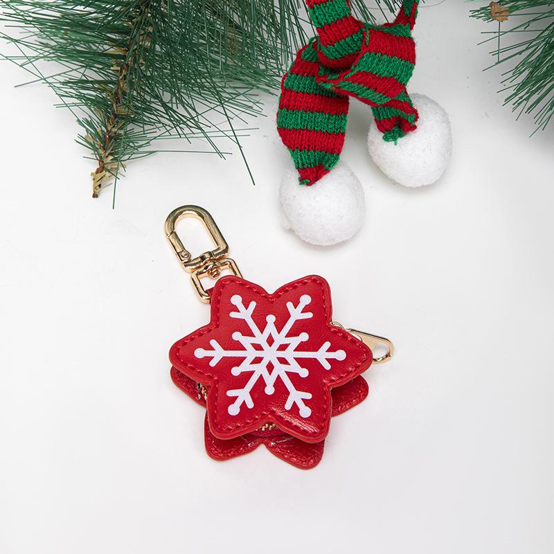 Christmas Theme Coin Purse Pendant Keychain Snowflake Charm Pendant Keyring Jewelry For Girl Women Gift Bag Decoration
