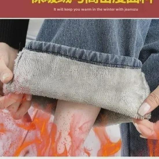 Dámské sametové džíny s vysokým pasem a rovnými nohavicemi - Zimní 2024 Teplé kalhoty se širokými nohavicemi