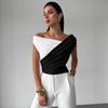 Women's Asymmetric Top One-Shoulder Tees Ruched Slim Fit Crop T-Shirts