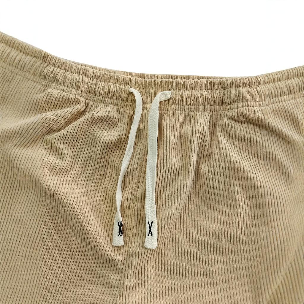 Men'S Corduroy Straight Leg Pants with Drawstring Waist, Pockets, and Logo Design - Stretchy, Casual Fit for Everyday Wear, Spri
