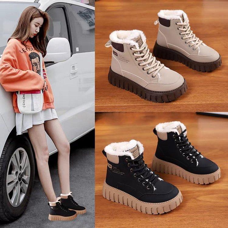 Winter new high-top velvet Martin boots female students thick-soled casual warm street shot K