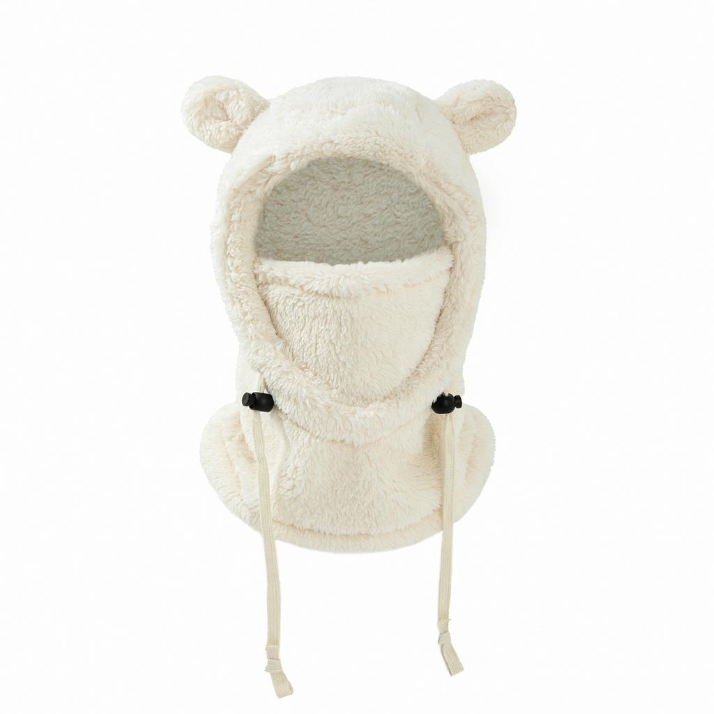 Autumn and Winter Cute Little Bear Ear Children's Pullover Hat, Outdoor Warm Ear Protection Scarf One-piece Hat, Windproof Hat