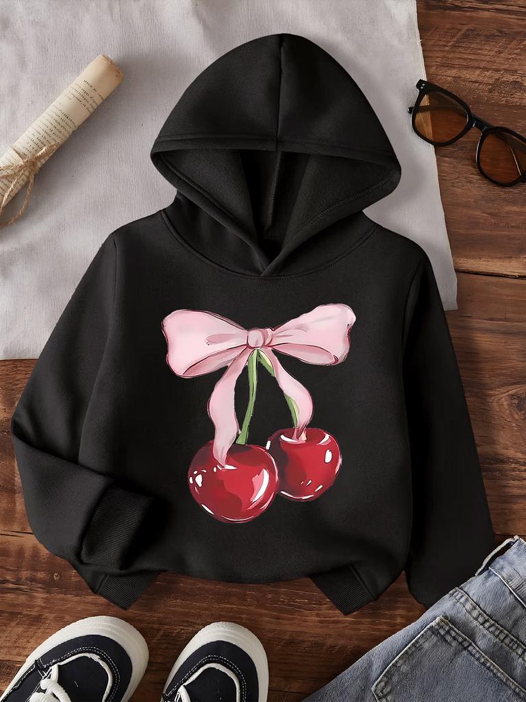 Felpa Y2K con Ciliegie e Fiocco per Bambini Felpa Carina Stampata Ragazzi Ragazze Primavera Autunno Casual Top Larghi