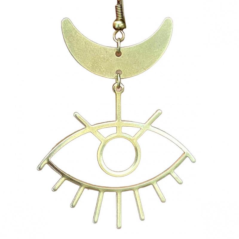 Bohemian Moon Eye Brass Earrings