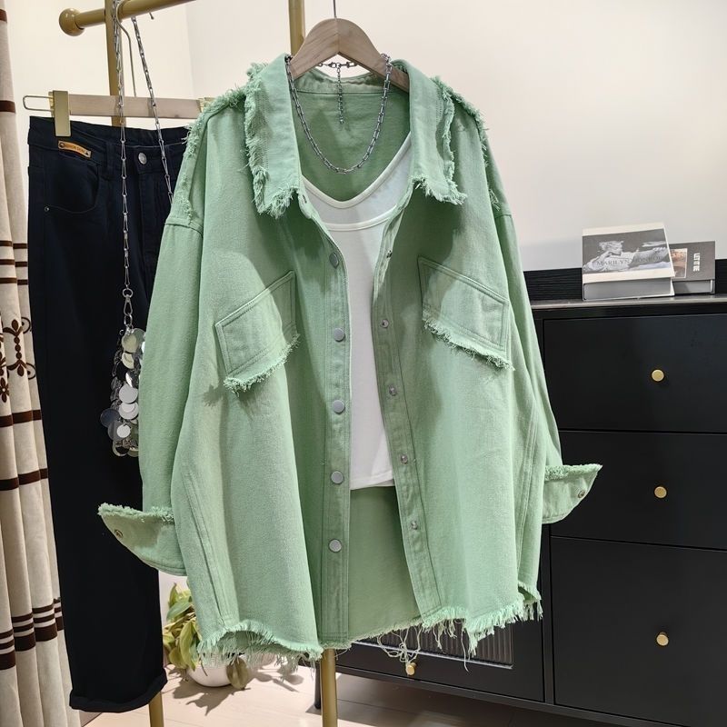 Blouse Jacket Shirt Women's Spring/Autumn Denim Frayed Korean Style Loose Fit Casual Niche Versatile Elegant Distinctive