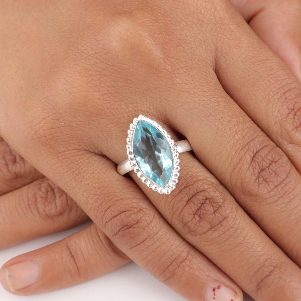 Rare Sky Blue Topaz Gemstone 925Sterling Silver Jewelry Handmade Engagement Ring RR-25-7