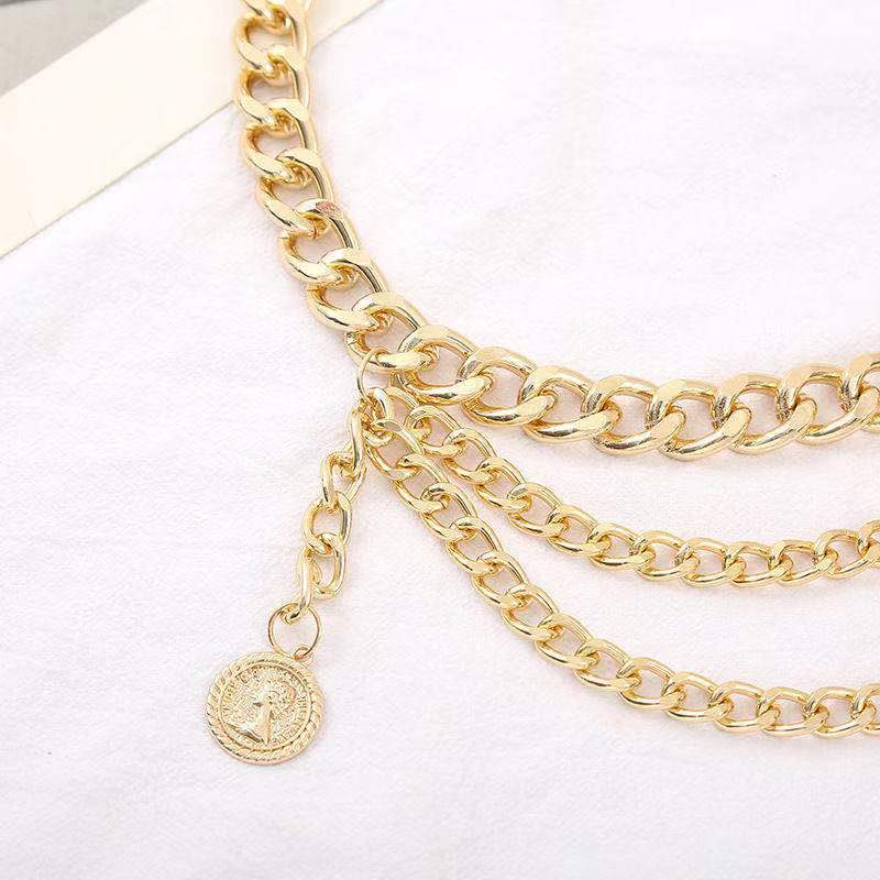 European and American Style Exaggerated Personality Trendy Pendant Body Chain for Women Geometric Retro Tassels Versatile Multi-layer Waist Chain