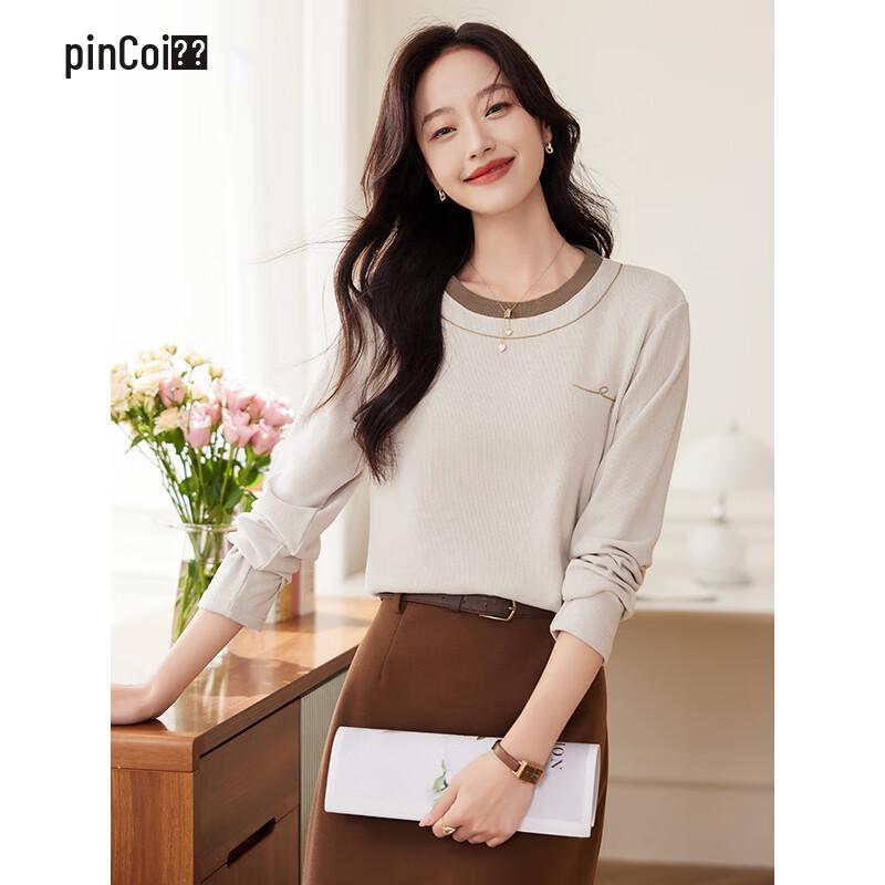 Pincai Women s Contrast Collar Fleece-Lined T-Shirt L