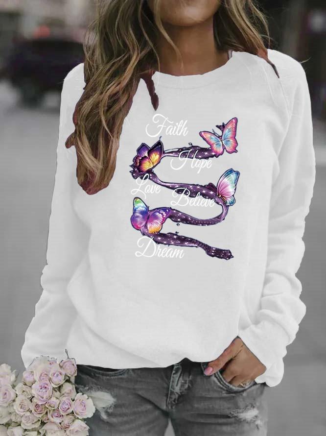 Butterfly Print Women's Round Neck Hoodie