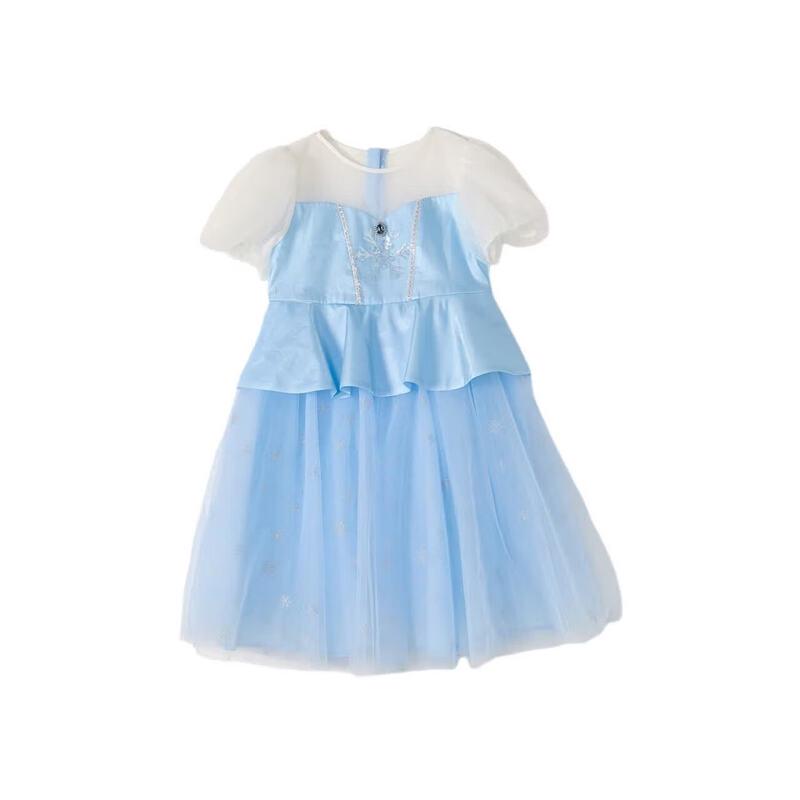 Desha Girls' 2026 Summer Round Neck Puff Sleeve Patchwork Dress