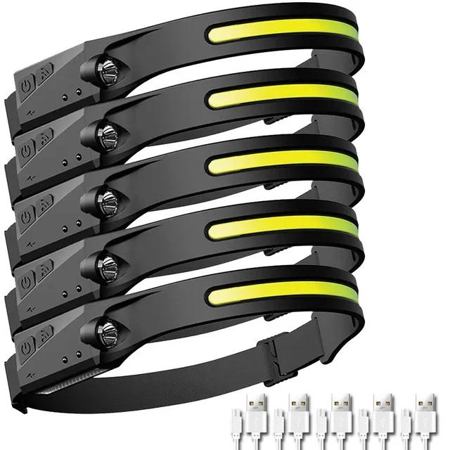 COB LED-Stirnlampe, Induktions-Stirnlampe, eingebauter Akku, USB-aufladbare Stirnlampe, Outdoor-Camping-Angelsensor-Scheinwerfer