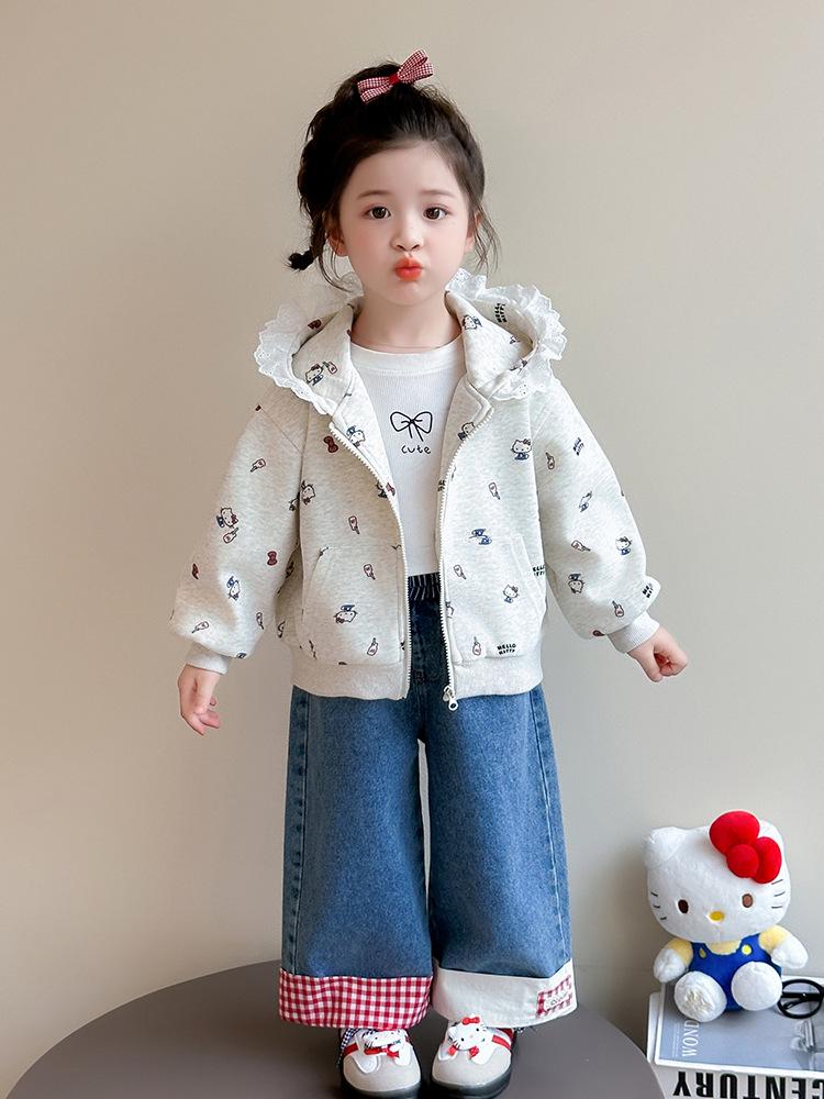 Dívčí kreslená krajková podzimní sada 2025: Nový módní ležérní outfit