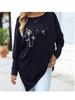 Female Fashion Printed Logn Sleeve Top Women's Oversize Long-Sleeve Spring/Fall Asymmetrical Hem T-Shirt