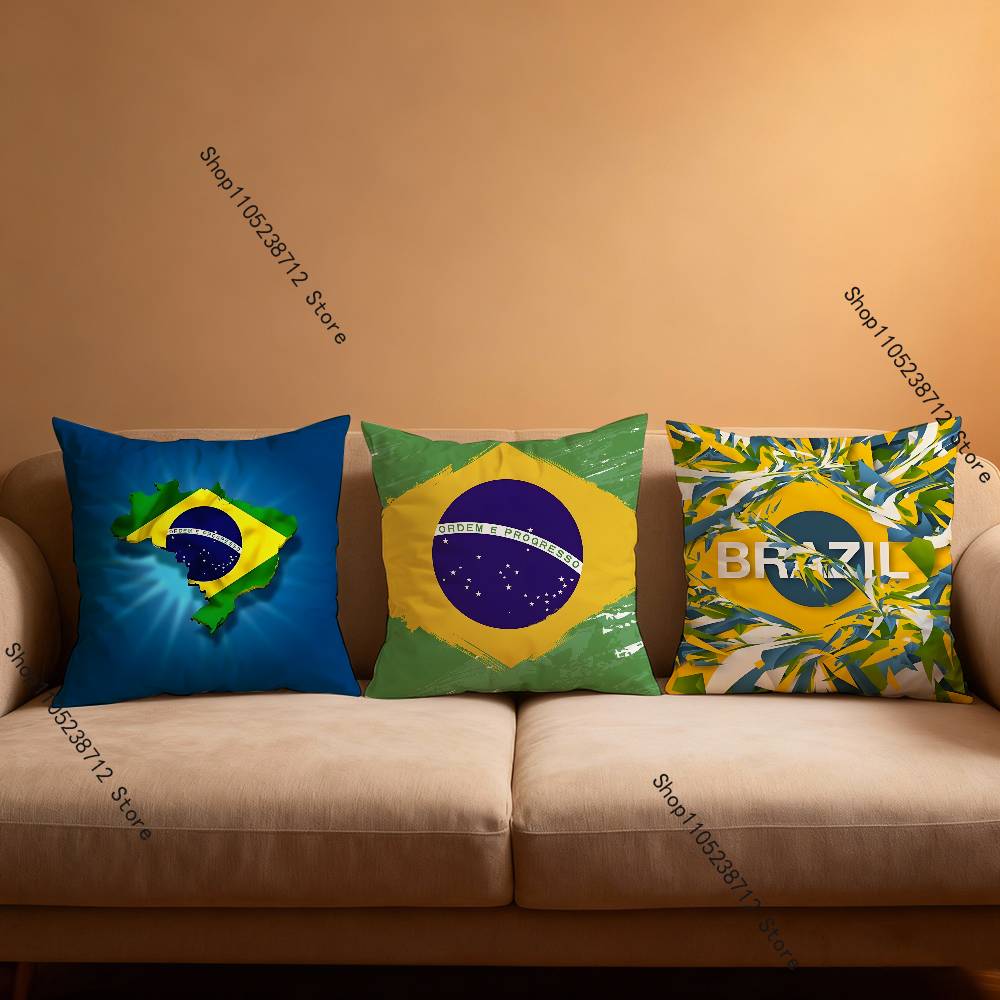 Estetyczna poszewka na poduszkę z flagą Brazylii Pluszowy materiał Miękka poszewka na poduszkę Dwustronny nadruk Pokrowiec na poduszkę do sofy Rzut