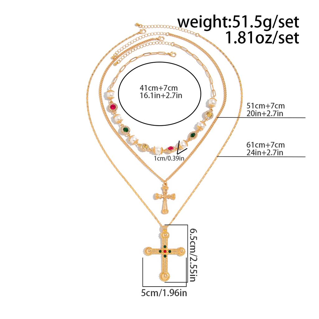 Ingemark 3Pcs/Set Colorful Acrylic Rhinestone Jesus Cross Pendant Necklace Men 2025 New Creative Hip Hop Unisex Y2K Jewelry Gift