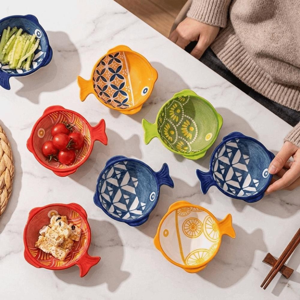 4PCS Ceramic Ceramic Dipping Dish Underglaze Color Seasoning Sauce Vinegar Dish Oven Safe