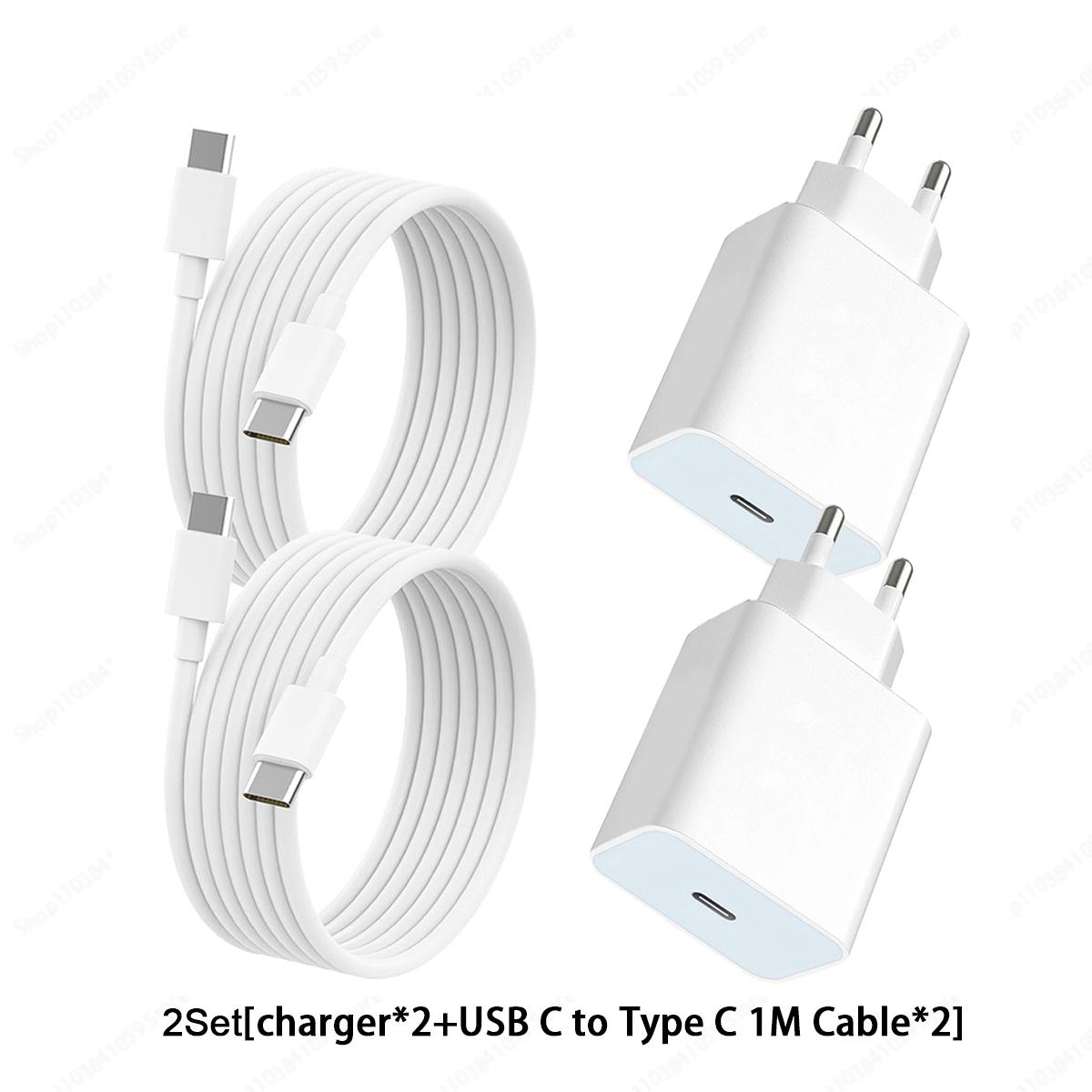 

1-2 комплекта 20 Вт EU USB C порт быстрой зарядки комплект для iPhone 15 16 Serives Samsung Xiaomi USB C на Type C 1M 2M кабель для быстрой зарядки 2Set 1M Charger