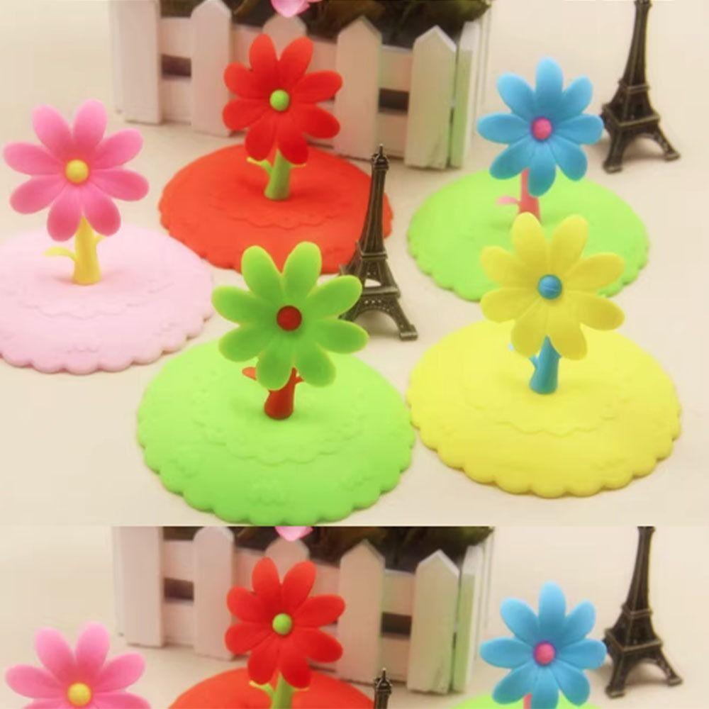 Dustproof Water Drinking Cup Lid Cartoon Glass Mugs Cap Flowers Adorn Silicone Cup Cover  Milk