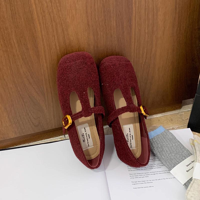 Fashion 2025 Autumn Woolen Fabric Women Flats Shoes Fashion Shallow Round Toe Shoes Ladies Comfort Ballet Style Mary Jane Shoes