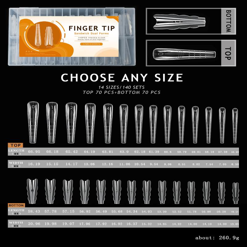 140Pcs Dual Forms Extension Nail Perfect Shape Builder Gel Sandwich System Nail Art Manicure Kit Reusable Salon Clear