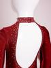 Girls Tassels Latin Dance Leotard Mock Neck Long Sleeve Cutout Back Sparkling Rhinestones Fringe Bodysuit