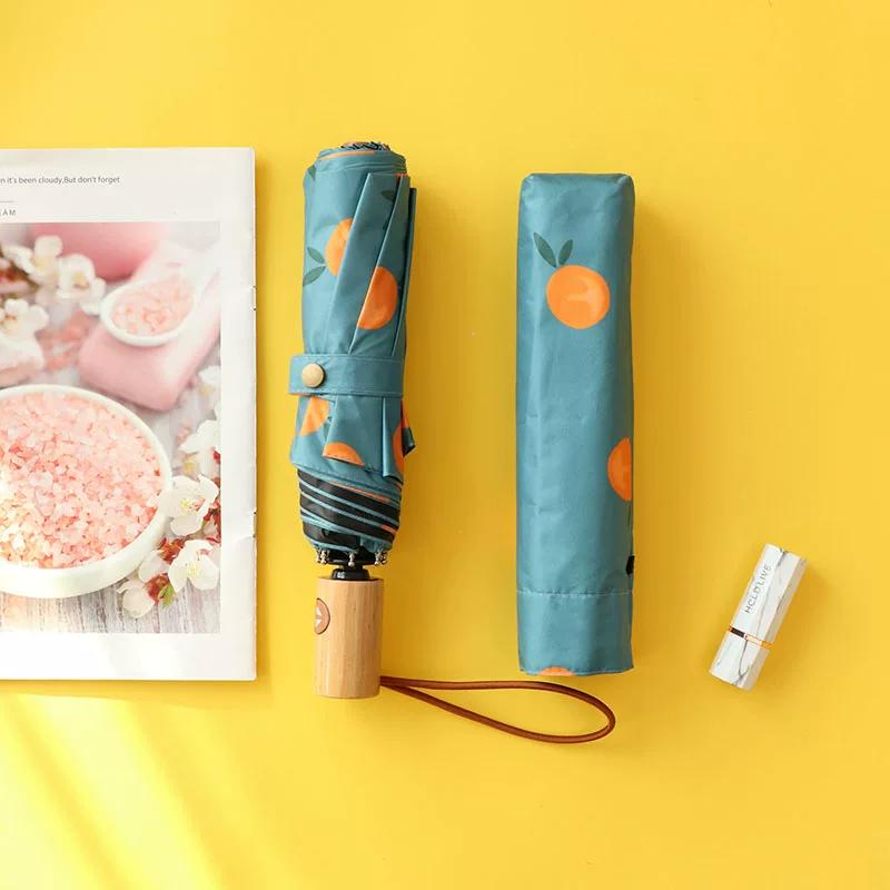 Creative Super Light Automatic Umbrella Retro Orange Rain Dual-Use Female Thick Windproof Fashion Parasol Sunshade Umbrella