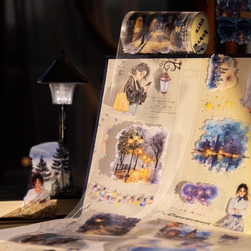 1Roll Night Theme Die-Cut Washi Tape Account Hand Decoration For Office Photo Frames Cup Stationery Box Diary Back To School