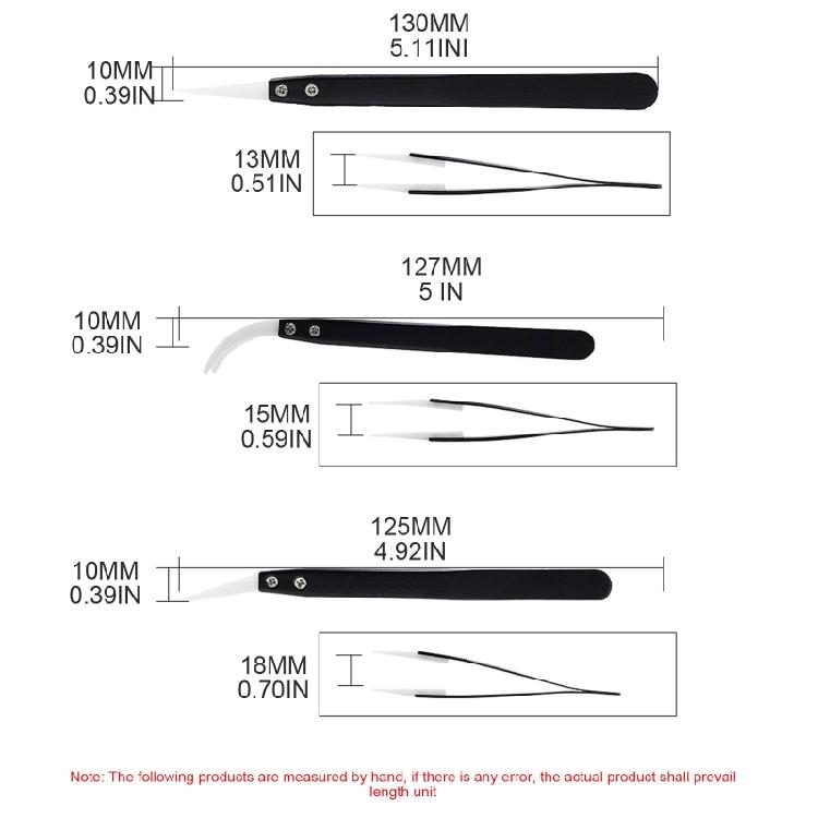 3pcs New Non Conductive Ceramic Tweezers IC SMD SMT Reverse Tweezers Hand Tools
