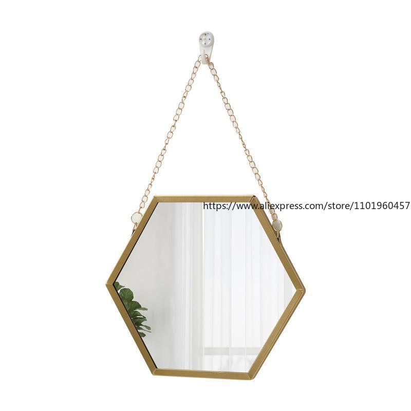 Nordic Iron Hexagonal Wall-mounted Mirror for Bathroom, Dormitory, Washbasin, Wall-mounted Makeup Mirror