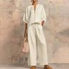 New Arrival Women's Casual Loose 2-Piece Set – Round Neck Zip-Up Top + Wide Leg Pants, Solid Color Loungewear Suit for Travel & Daily Wear