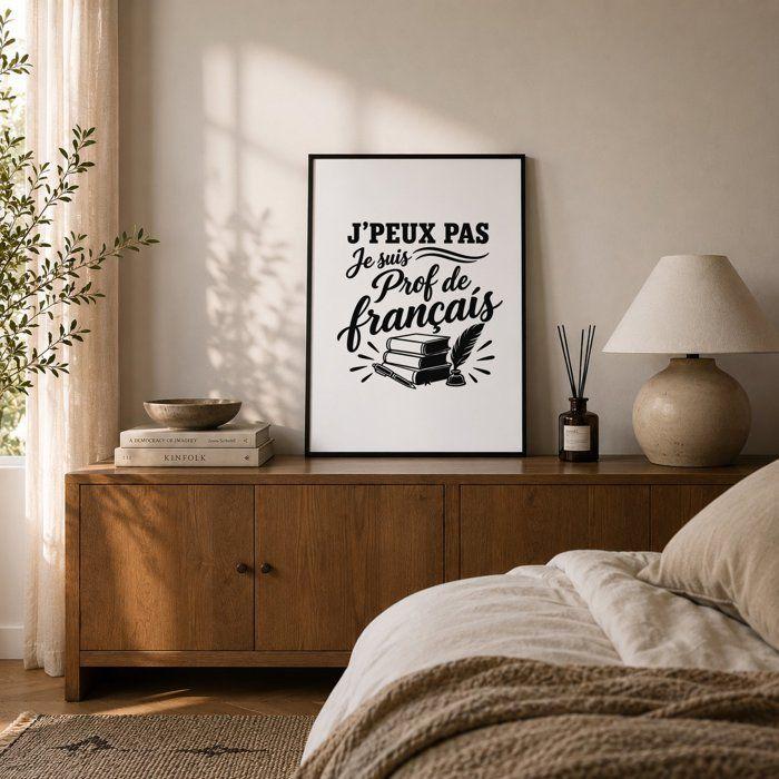 Affiche - PLANETEE - J'peux pas minimaliste - Texte « J'peux pas je suis prof de français » - A3 - Papier photo 310 g/m² perlée