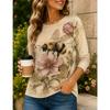 Tops for Women Animal Print  Round Neck Long Sleeve T-shirt Fall Casual Slim Pullover Women's Long Sleeve Top