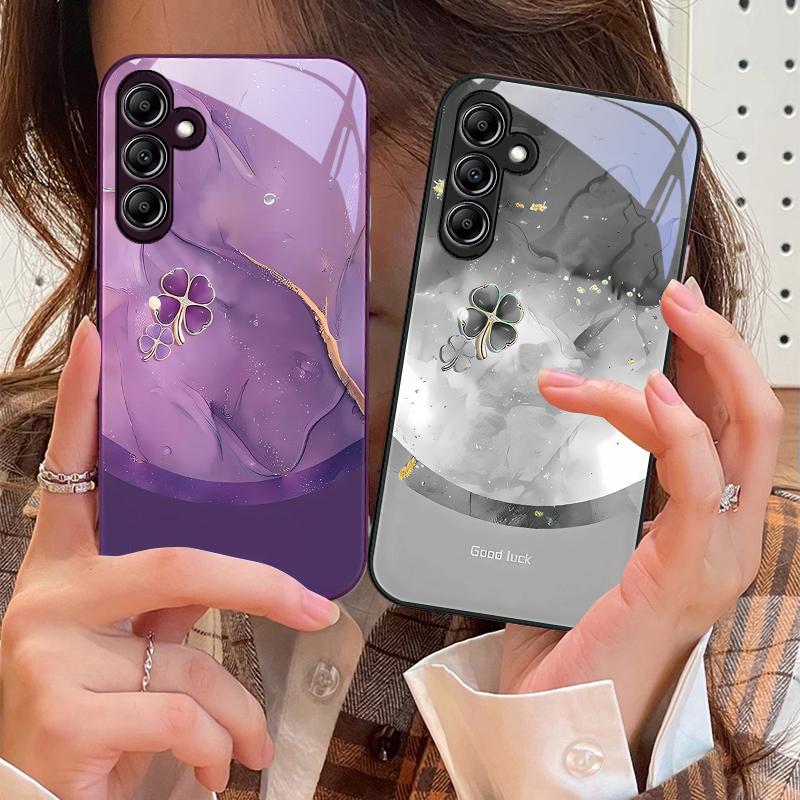 Trèfle à Quatre Feuilles Dégradé Pour Samsung Galaxy A14 4G 20 30 52 20S 21S 22 A32 33 34 42 50 51 53 54 70 71 72 73 5G Coque de Téléphone en Verre