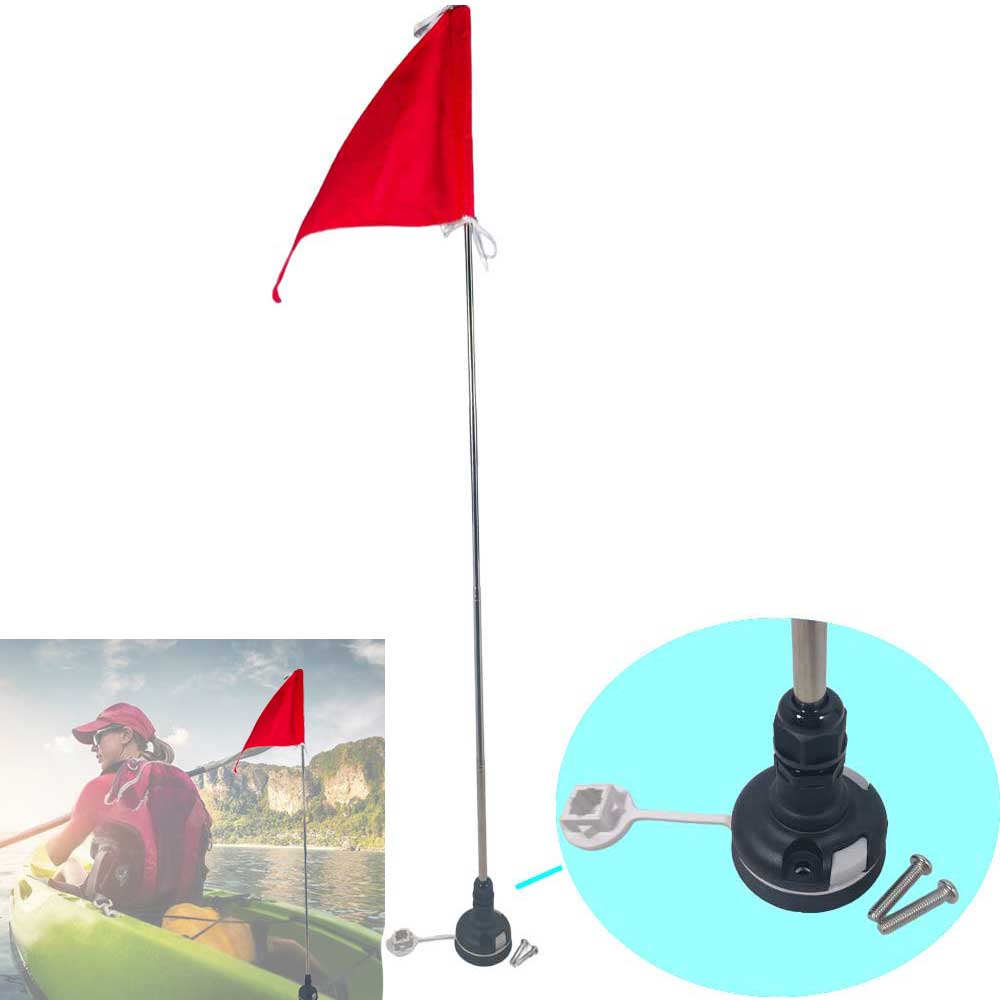 Kayak Canoe Boat Safety Flag with Base Mount and Stainless Steel Adjustable Pole Universal Kayaking Warning Flag 7