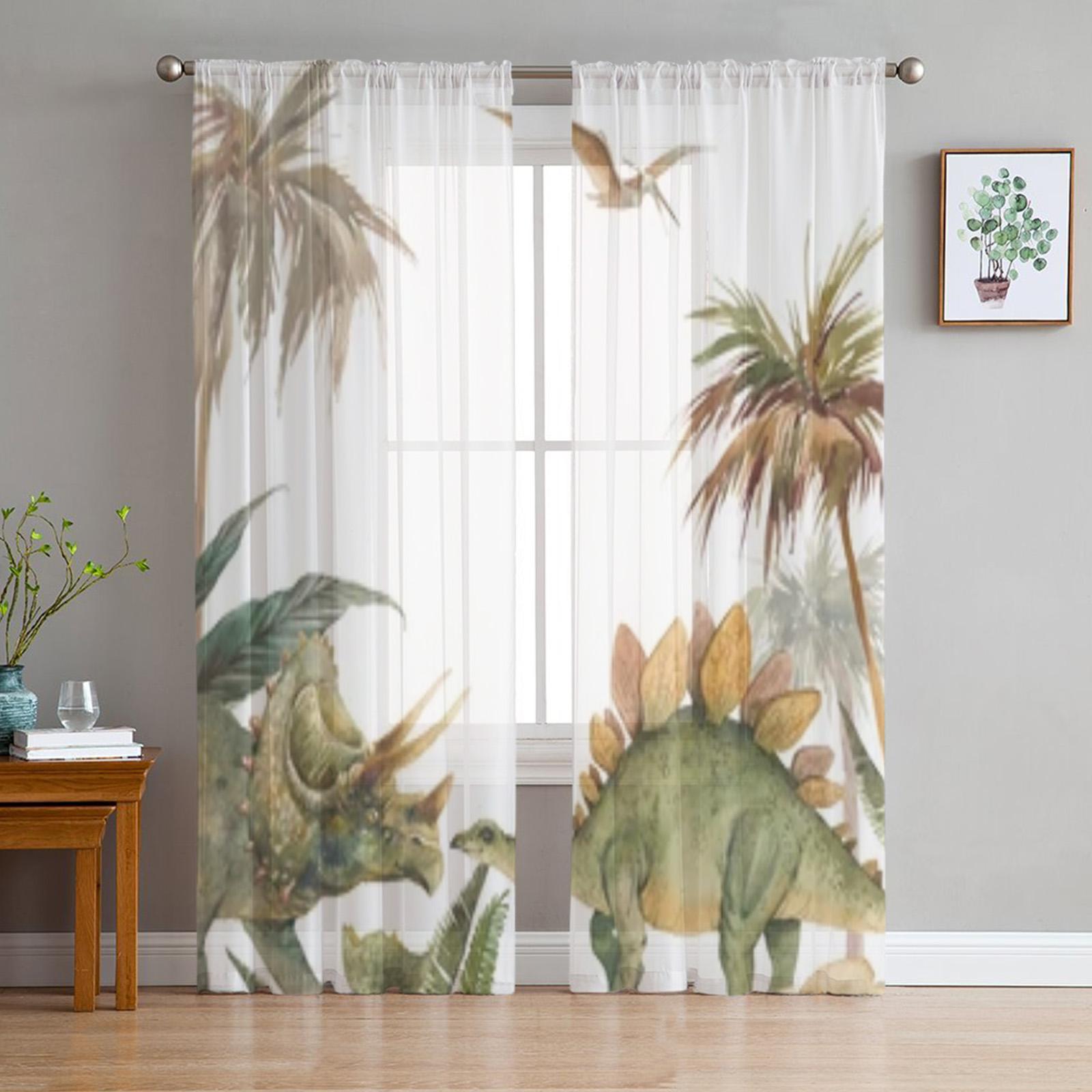 

Jungle Theme Tropical Wildlife Animal Elephant Pattern Sheer Window Panel Curtains For Living Room Bedroom Voile Tulle Curtains Drapes For Kitchen W50H130(CM)x2pcs&Grommet Top